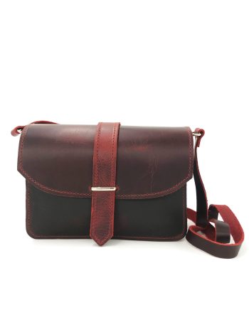 Τετράγωνο αγκράφα μπορντώ/τσάντα δερμάτινη χιαστί