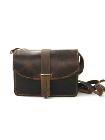 Τετράγωνο αγκράφα καφέ/τσάντα δερμάτινη χιαστί