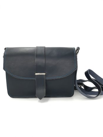 Τετράγωνο αγκράφα μπλέ/τσάντα δερμάτινη χιαστί