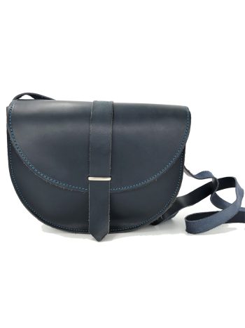 Ημικύκλιο αγκράφα μπλέ/τσάντα δερμάτινη χιαστί