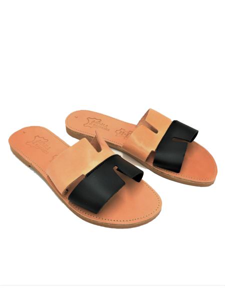 Agatha black/natural 263D δερμάτινα σανδάλια