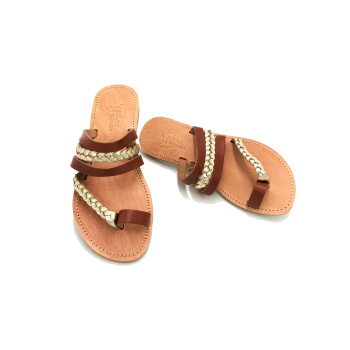 Charis brown/gold 422D δερμάτινα σανδάλια