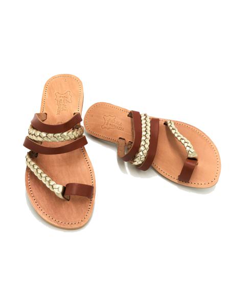 Charis brown/gold 422D δερμάτινα σανδάλια