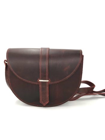 Ημικύκλιο αγκράφα μπορντώ/τσάντα δερμάτινη χιαστί
