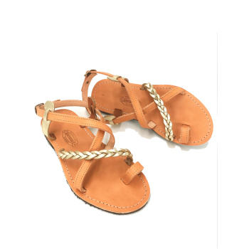 Aikaterine natural/gold  330T δερμάτινα σανδάλια