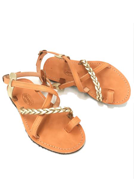 Aikaterine natural/gold  330T δερμάτινα σανδάλια