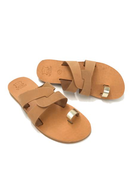 Ambrosia taupe/gold 50L δερμάτινα σανδάλια