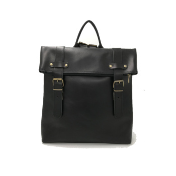 Zipper folded backpack black 011/δερμάτινο σακίδιο πλάτης