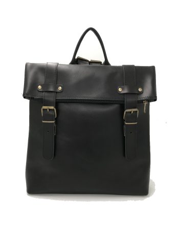 Zipper folded backpack black 011/δερμάτινο σακίδιο πλάτης