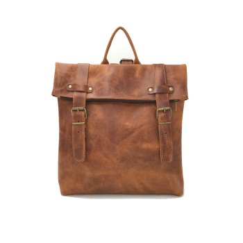 Zipper folded backpack taupe 011/ δερμάτινο σακίδιο πλάτης