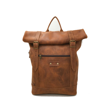 Roll top backpack taupe 017/ δερμάτινο σακίδιο πλατης