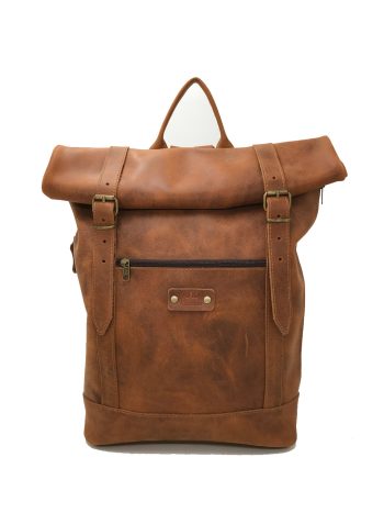 Roll top backpack taupe 017/ δερμάτινο σακίδιο πλατης
