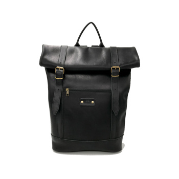 Roll top backpack black 017/ δερμάτινο σακίδιο πλάτης