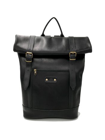 Roll top backpack black 017/ δερμάτινο σακίδιο πλάτης
