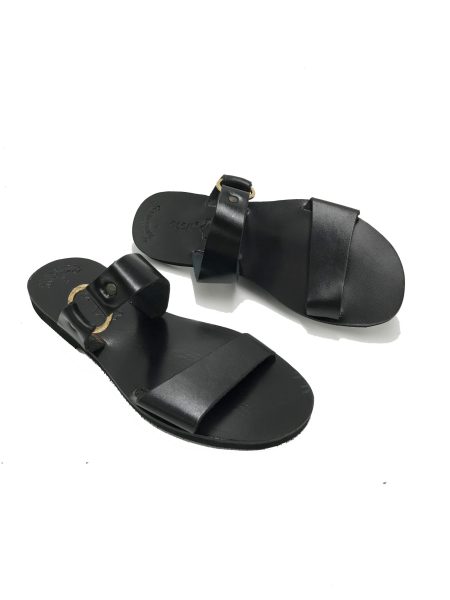 Athenais black 615E δερμάτινα σανδάλια