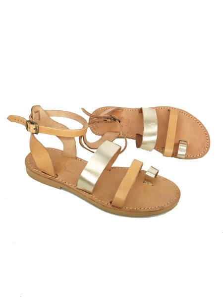 Pasithea natural/gold 633E δερμάτινα σανδάλια